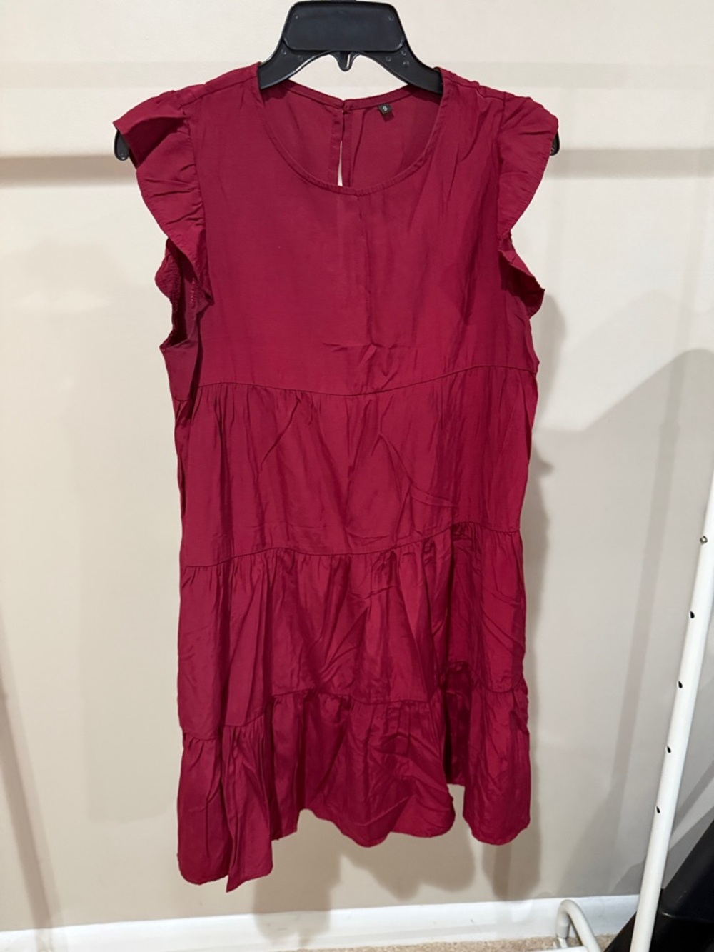 Berry Tiered Ruffle Sleeve Casual Dress